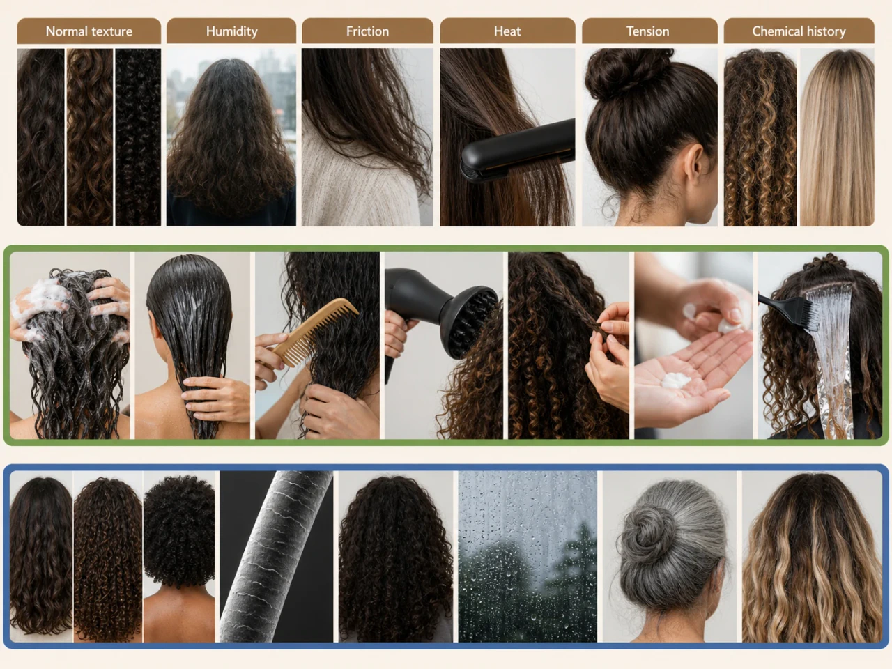 A low-damage hair routine for managing frizz and normal texture variation