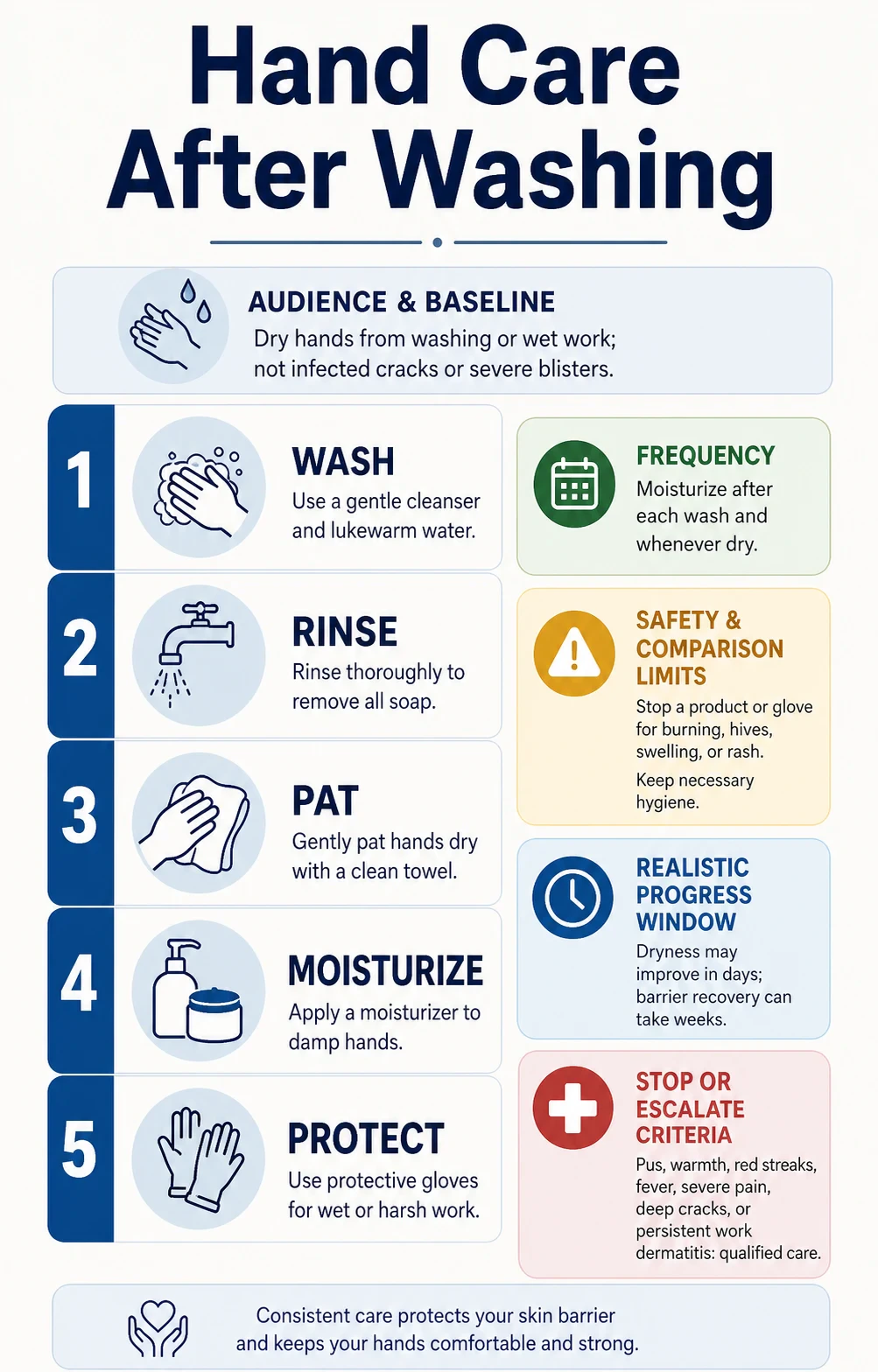 Hand Care for Frequent Washing and Dryness technical infographic